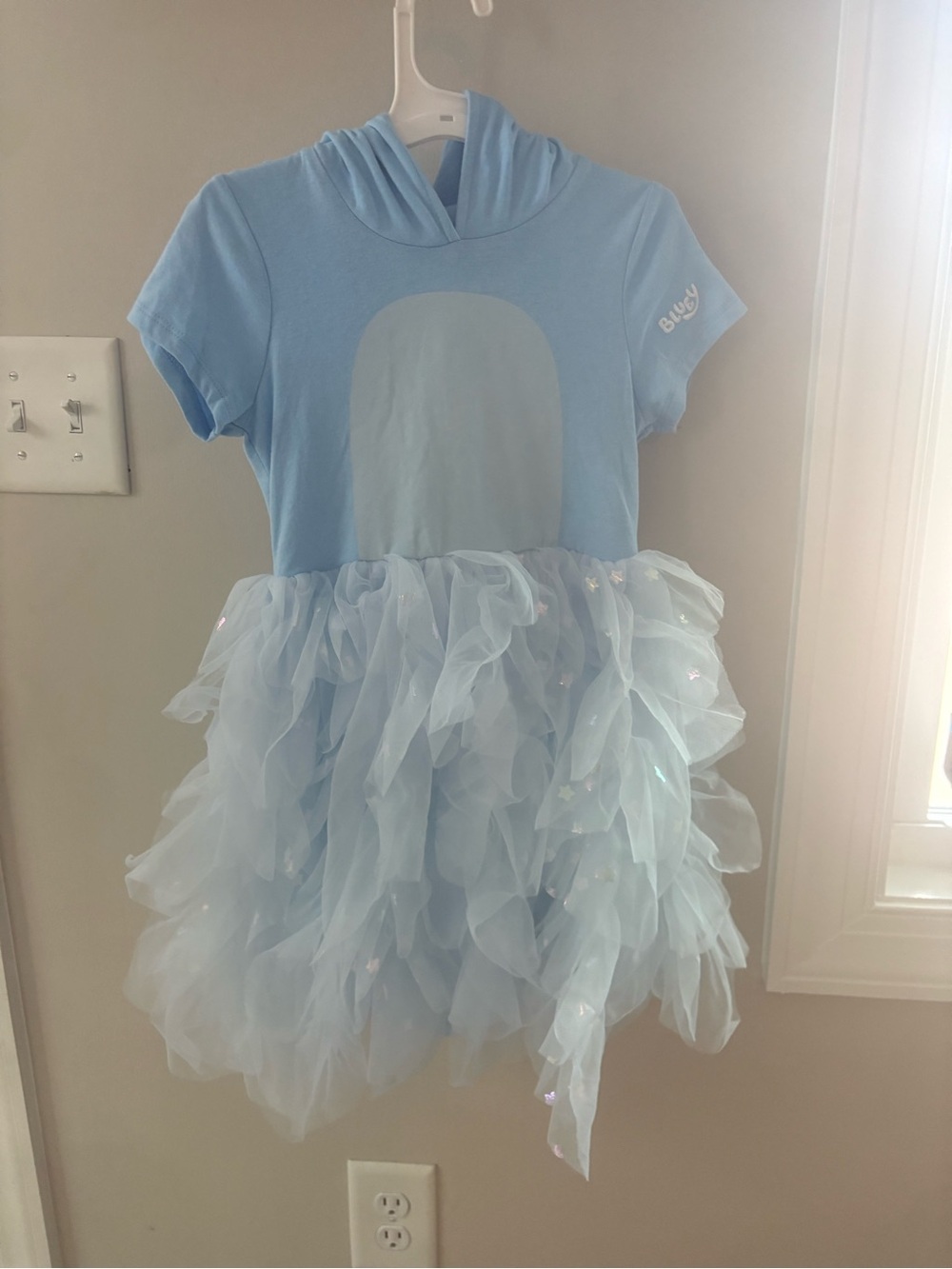 Blue Hooded Tulle Girls' Dress with Ruffled Skirt